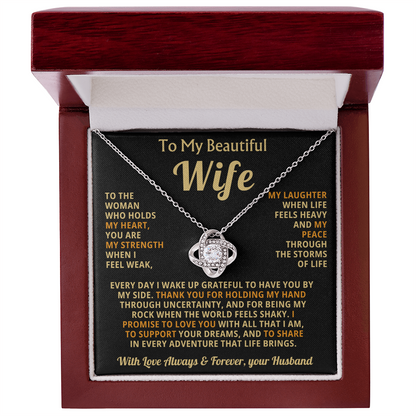 To My Beautiful Wife Necklace, Romantic Gift for Wife, Love Knot Pendant Jewellery, Anniversary Gift, Birthday Gift for Her