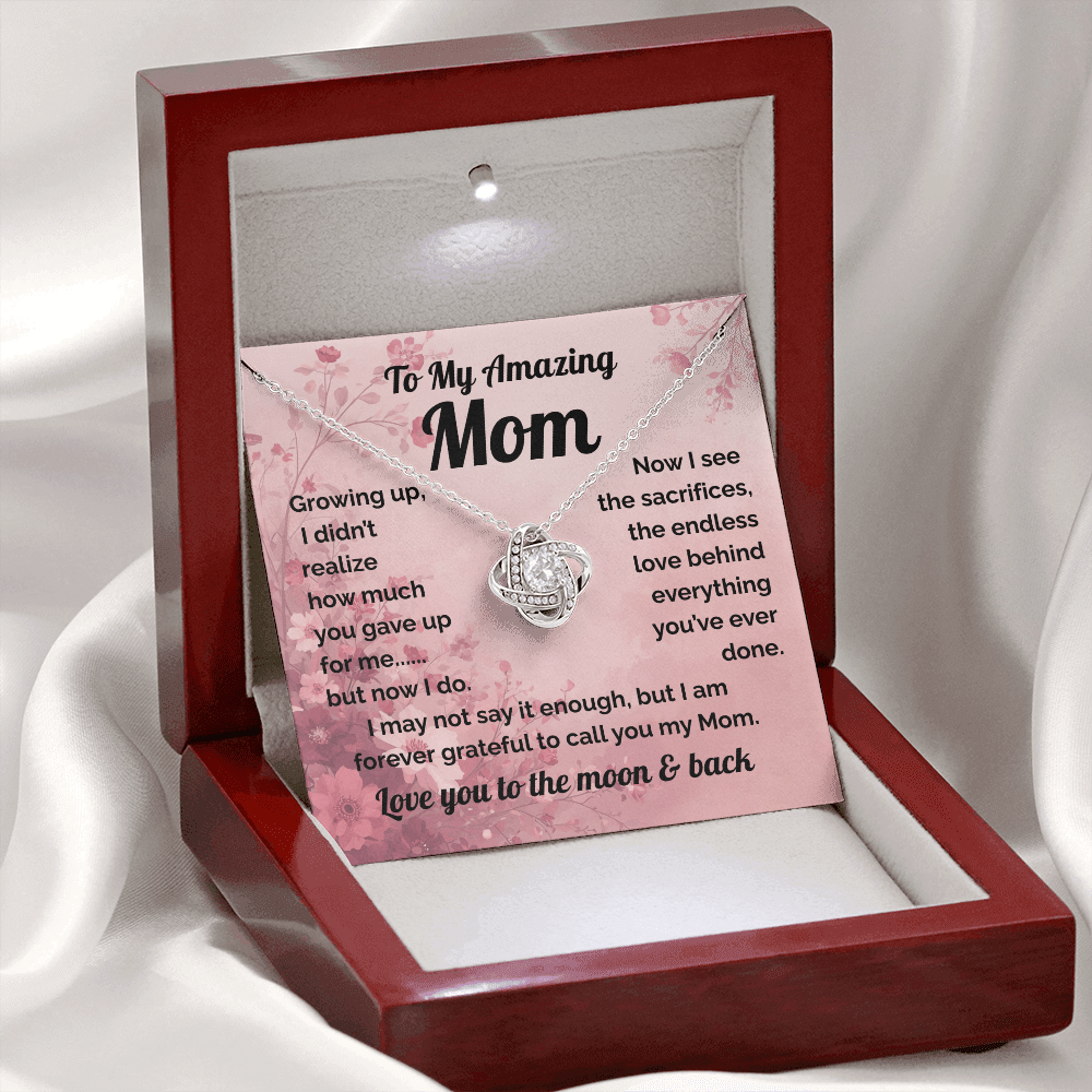 Gift for Mom-Heartfelt Message Card & Love Knot Necklace