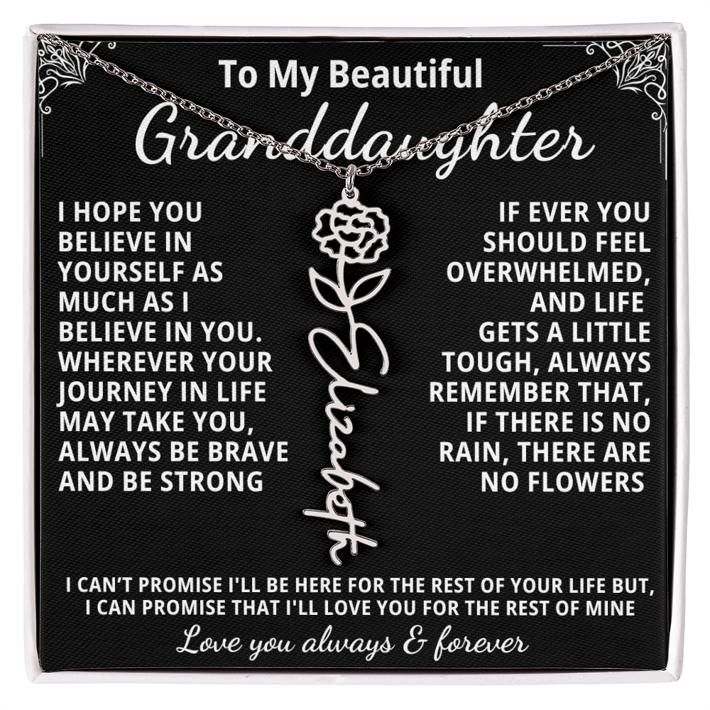 Personalized Birth Flower Name Necklace — To My Beautiful Granddaughter