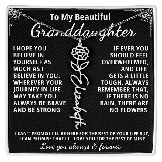 Personalized Birth Flower Name Necklace — To My Beautiful Granddaughter
