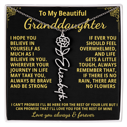 Personalized Birth Flower Name Necklace — To My Beautiful Granddaughter
