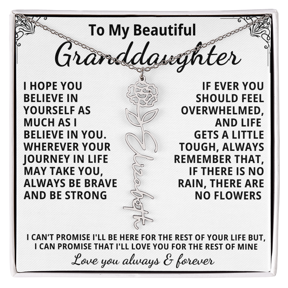 Personalized Birth Flower Name Necklace — To My Beautiful Granddaughter