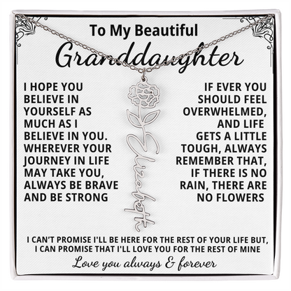 Personalized Birth Flower Name Necklace — To My Beautiful Granddaughter