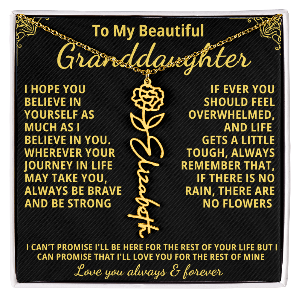 Personalized Birth Flower Name Necklace — To My Beautiful Granddaughter