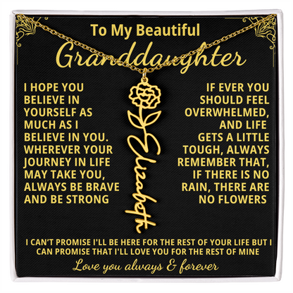 Personalized Birth Flower Name Necklace — To My Beautiful Granddaughter