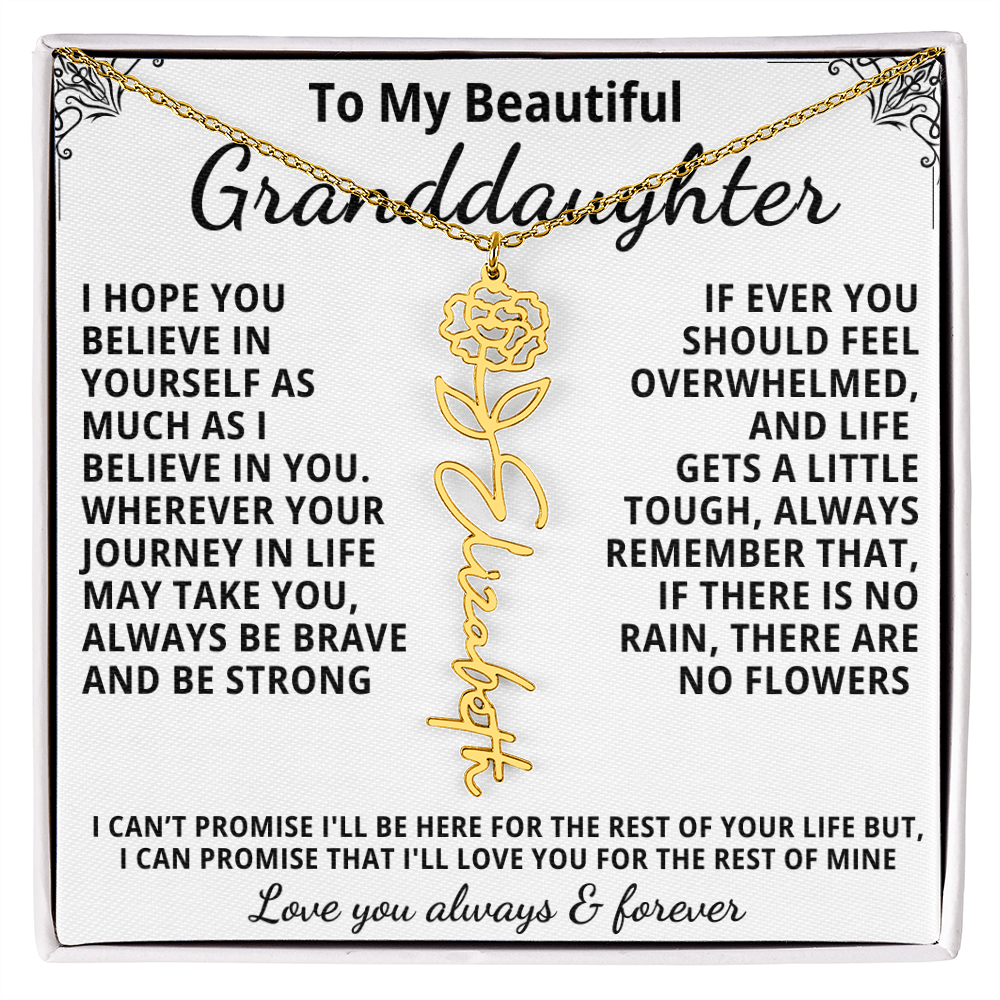 Personalized Birth Flower Name Necklace — To My Beautiful Granddaughter