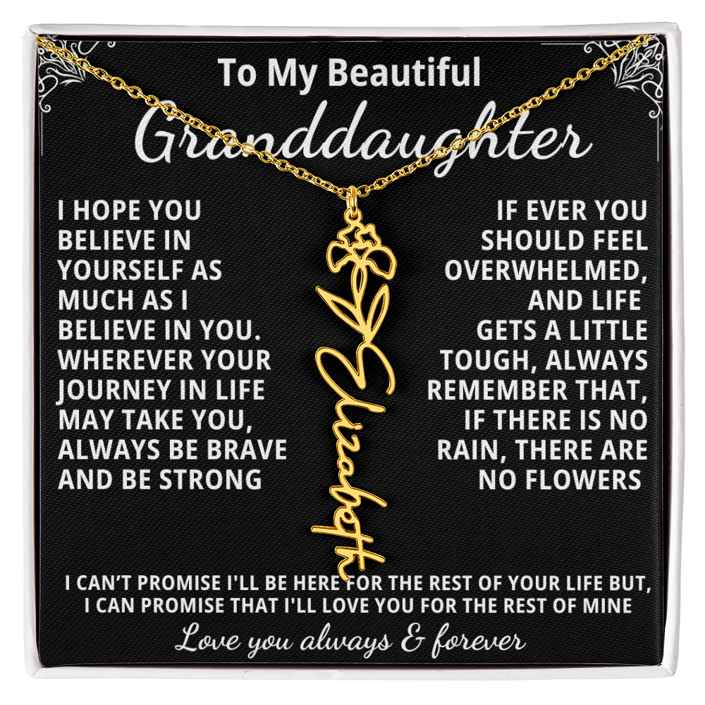 Personalized Birth Flower Name Necklace — To My Beautiful Granddaughter
