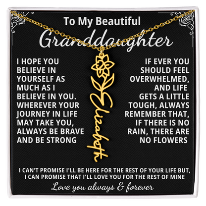 Personalized Birth Flower Name Necklace — To My Beautiful Granddaughter