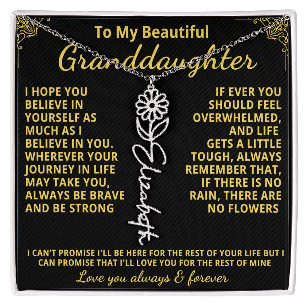 Personalized Birth Flower Name Necklace — To My Beautiful Granddaughter