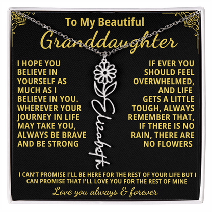 Personalized Birth Flower Name Necklace — To My Beautiful Granddaughter