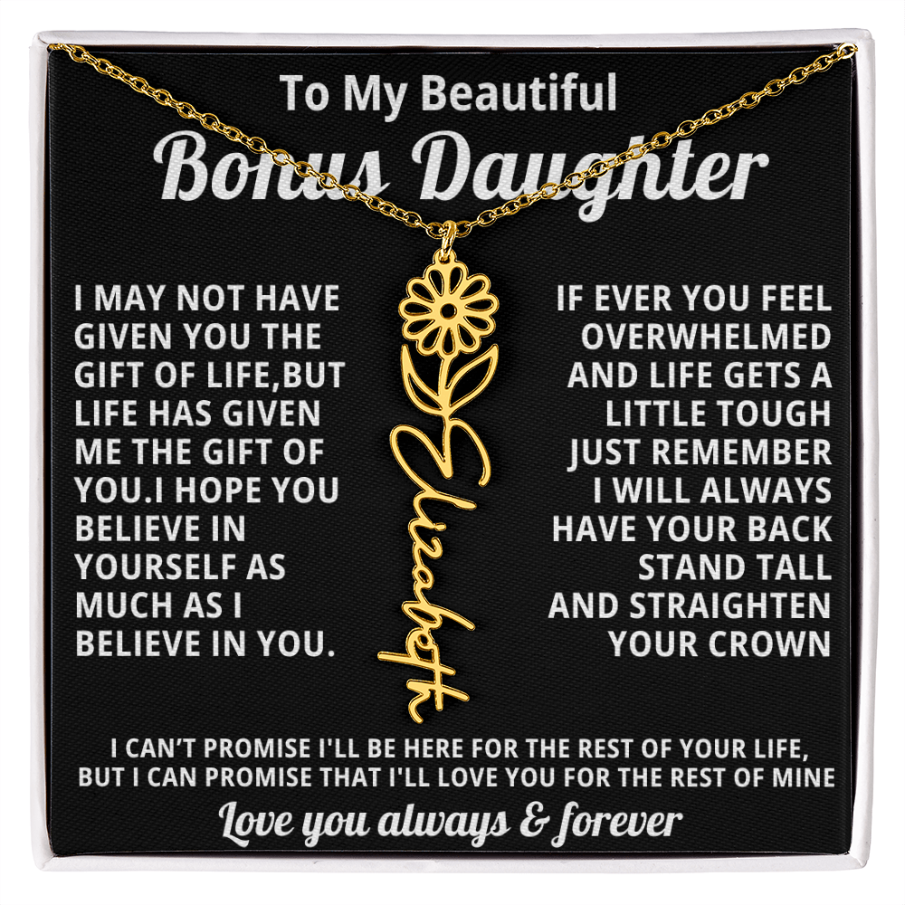 Personalized Name Necklace and Birth Month Flower- Beautiful Gift for Bonus Daughter