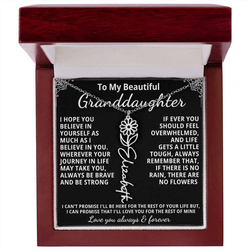 Personalized Birth Flower Name Necklace — To My Beautiful Granddaughter