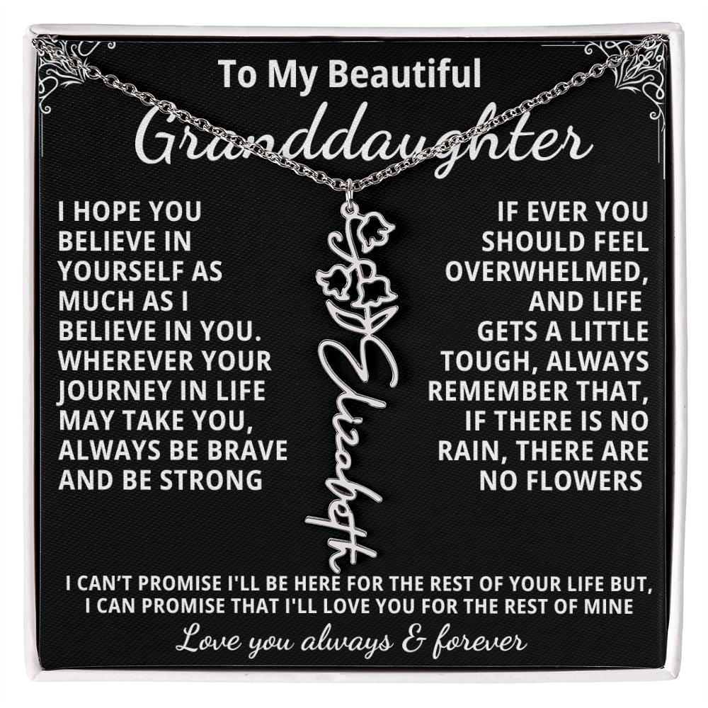 Personalized Birth Flower Name Necklace — To My Beautiful Granddaughter