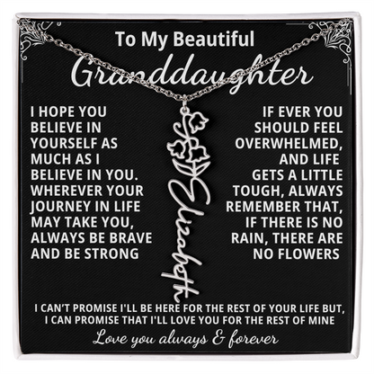 Personalized Birth Flower Name Necklace — To My Beautiful Granddaughter