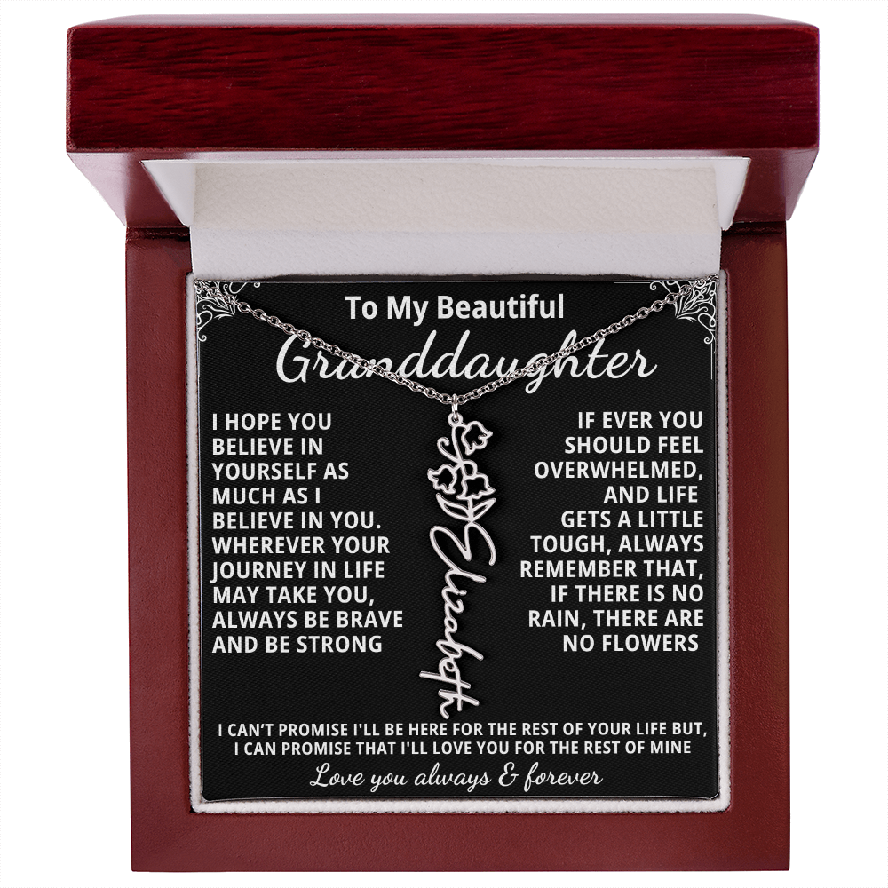 Personalized Birth Flower Name Necklace — To My Beautiful Granddaughter