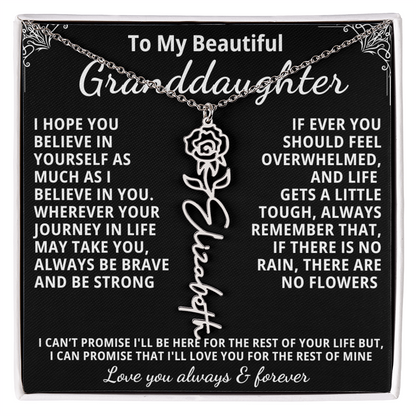 Personalized Birth Flower Name Necklace — To My Beautiful Granddaughter
