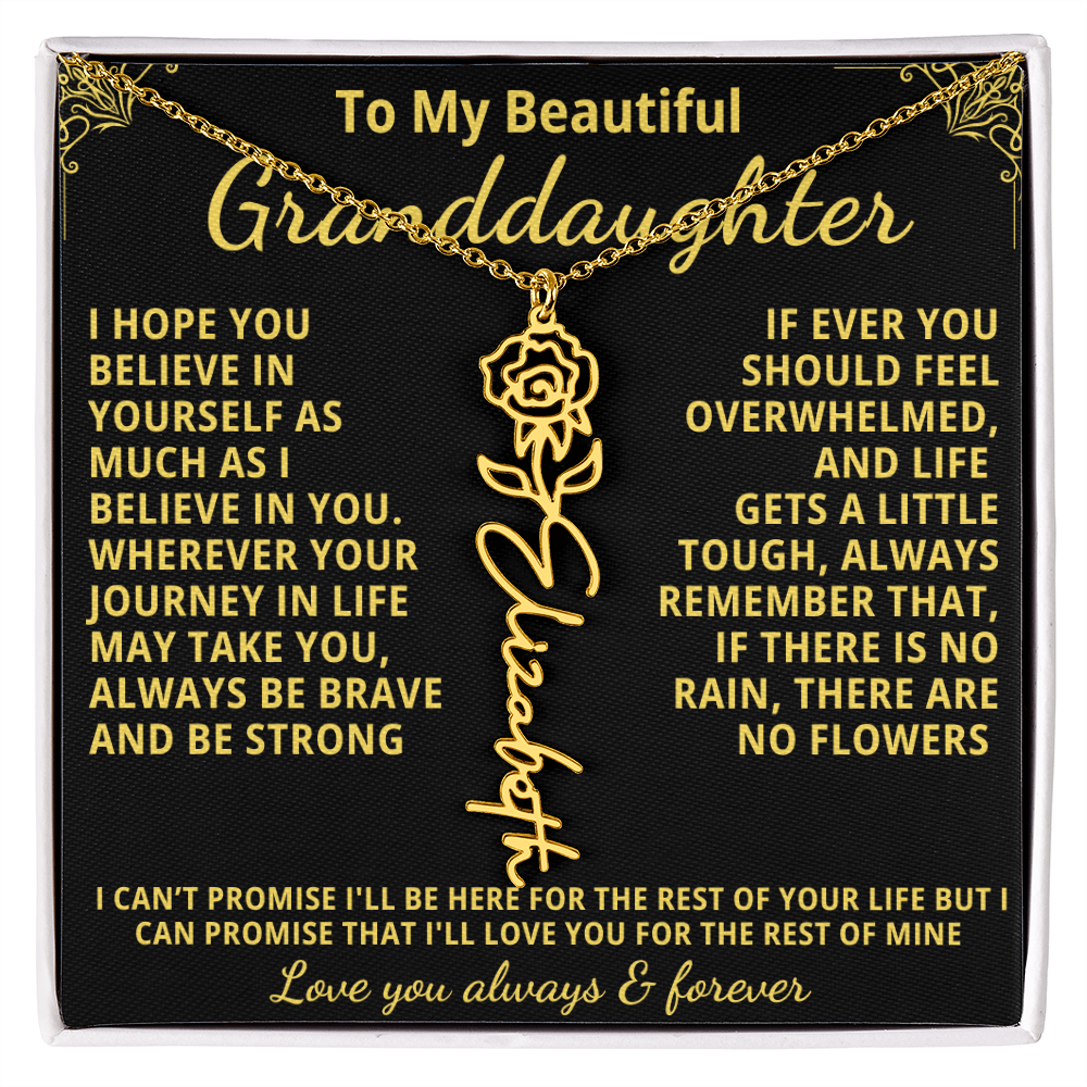 Personalized Birth Flower Name Necklace — To My Beautiful Granddaughter