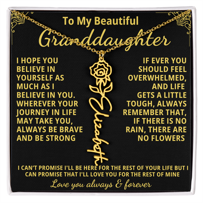 Personalized Birth Flower Name Necklace — To My Beautiful Granddaughter