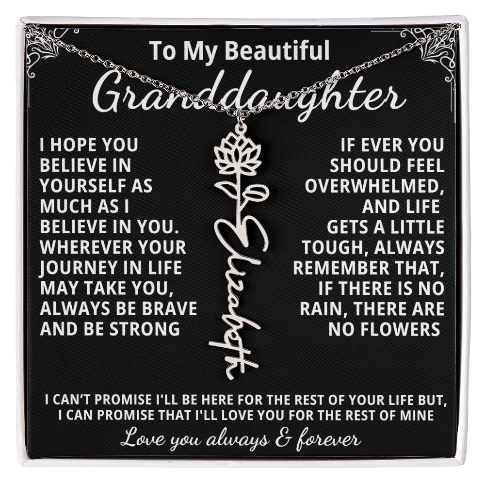 Personalized Birth Flower Name Necklace — To My Beautiful Granddaughter