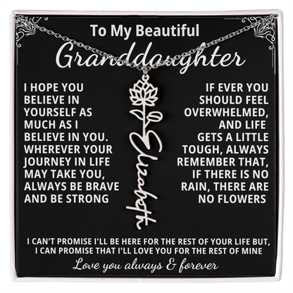 Personalized Birth Flower Name Necklace — To My Beautiful Granddaughter