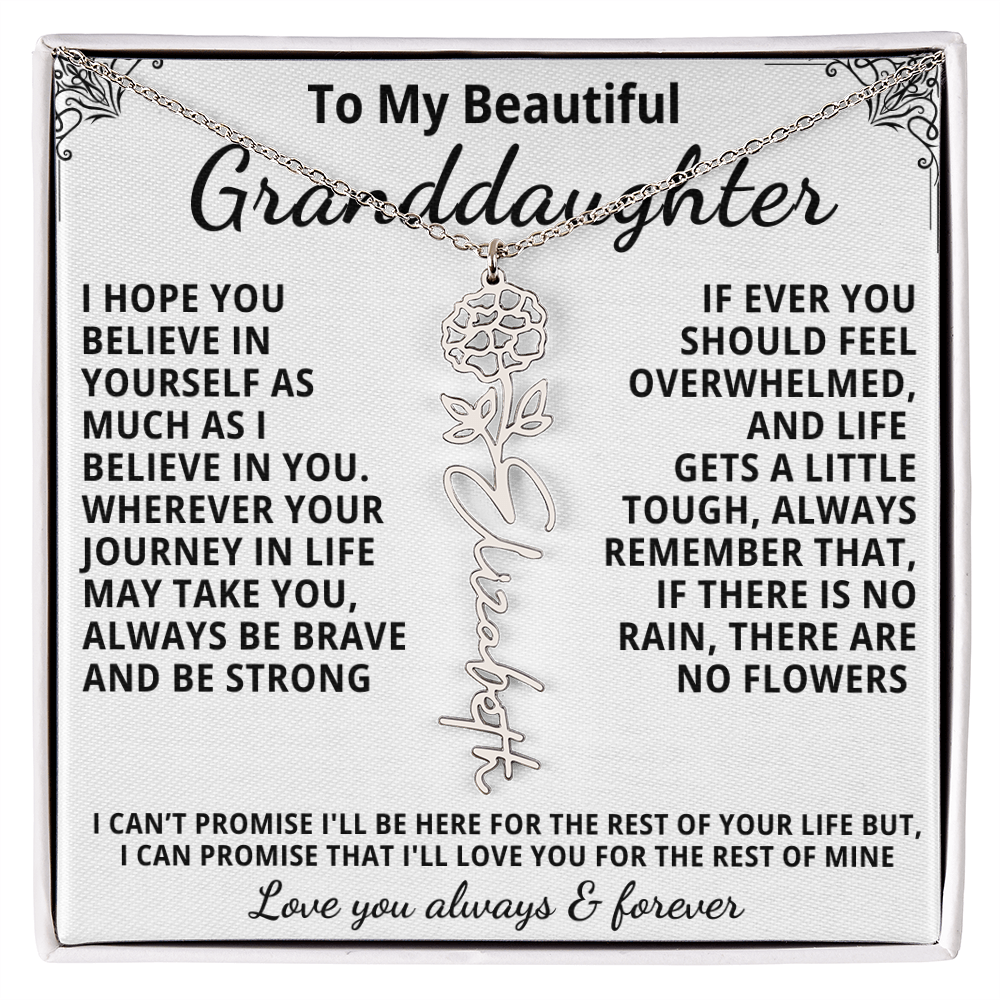 Personalized Birth Flower Name Necklace — To My Beautiful Granddaughter