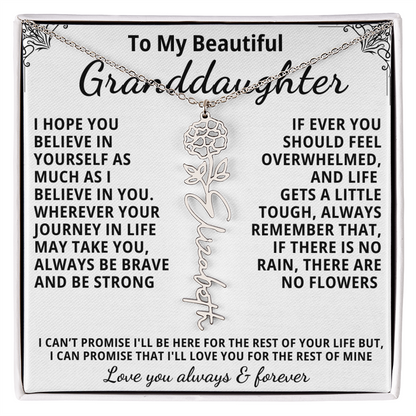 Personalized Birth Flower Name Necklace — To My Beautiful Granddaughter