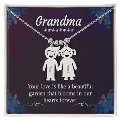Engraved Kids Charm Necklace for Grandma- 1-2-3 Charms Available