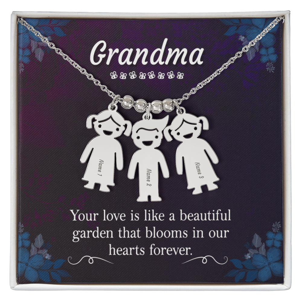 Engraved Kids Charm Necklace for Grandma- 1-2-3 Charms Available
