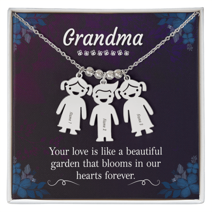 Engraved Kids Charm Necklace for Grandma- 1-2-3 Charms Available