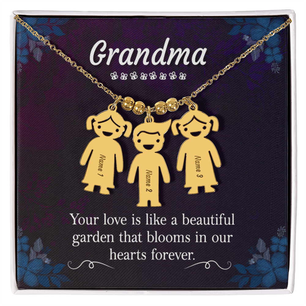 Engraved Kids Charm Necklace for Grandma- 1-2-3 Charms Available