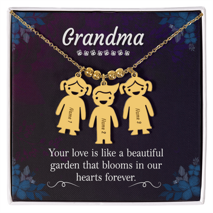 Engraved Kids Charm Necklace for Grandma- 1-2-3 Charms Available