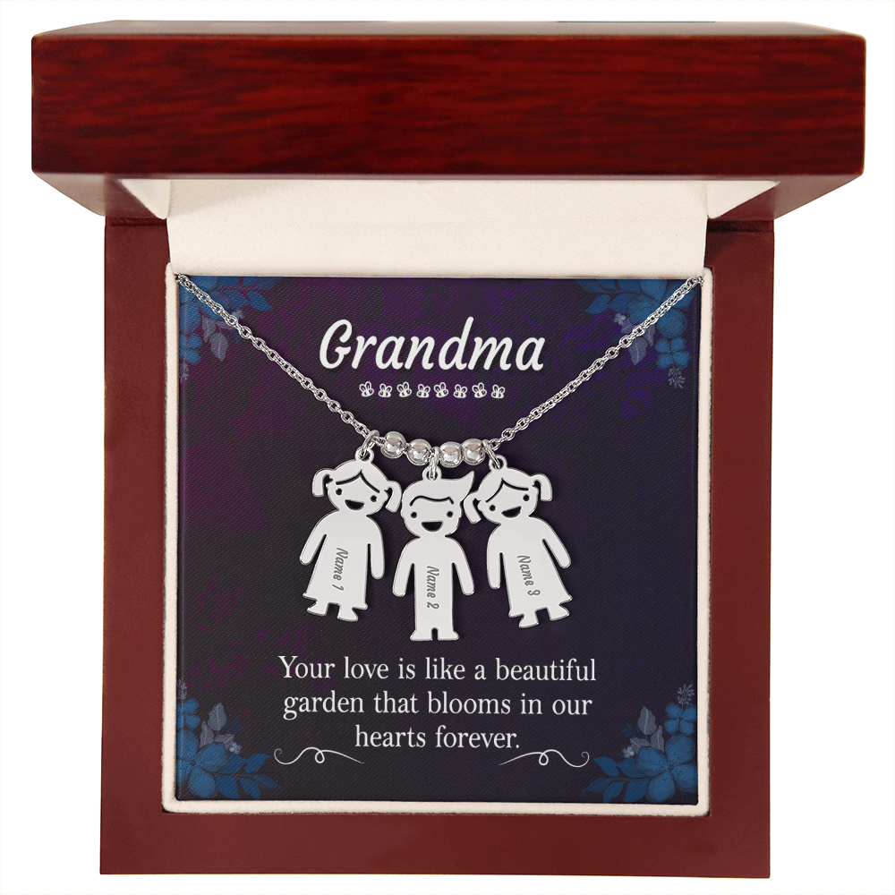 Engraved Kids Charm Necklace for Grandma- 1-2-3 Charms Available