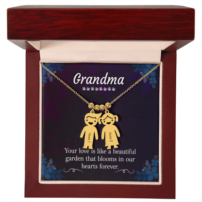 Engraved Kids Charm Necklace for Grandma- 1-2-3 Charms Available