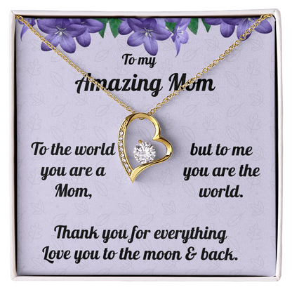 pastels and purple colour design with flowers and love heart necklace with message for amazing mom