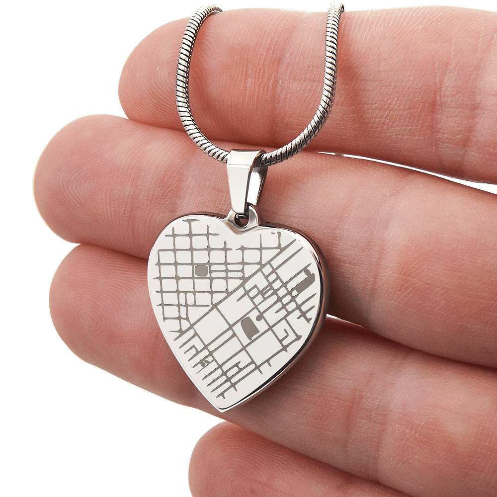 Heart Shaped Pendant Personalized with Engraved Special Location Map and Message
