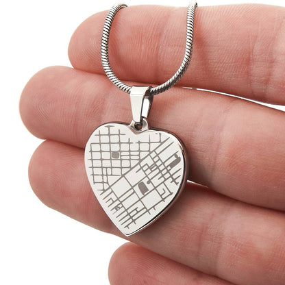 Heart Shaped Pendant Personalized with Engraved Special Location Map and Message