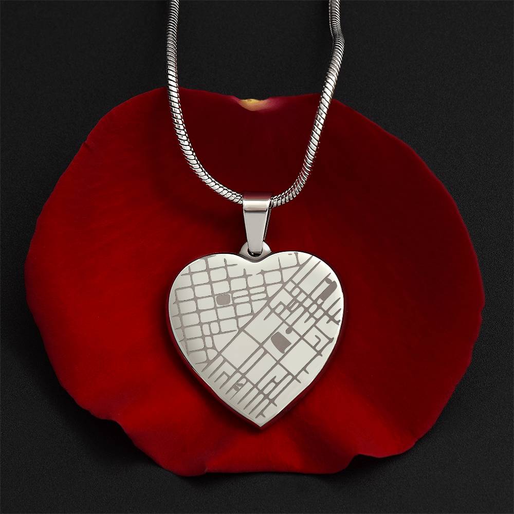 Heart Shaped Pendant Personalized with Engraved Special Location Map and Message
