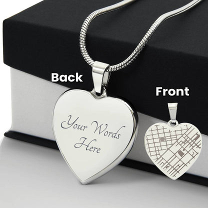 Heart Shaped Pendant Personalized with Engraved Special Location Map and Message