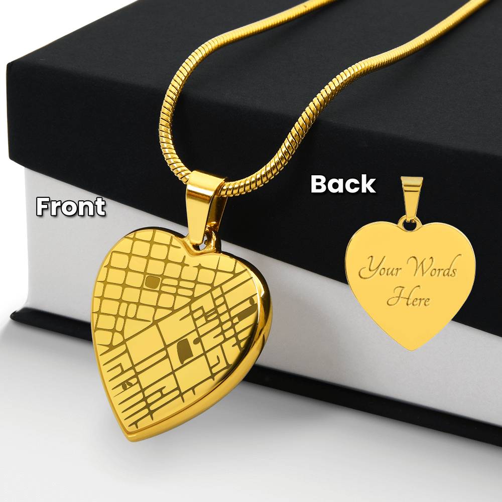 Heart Shaped Pendant Personalized with Engraved Special Location Map and Message