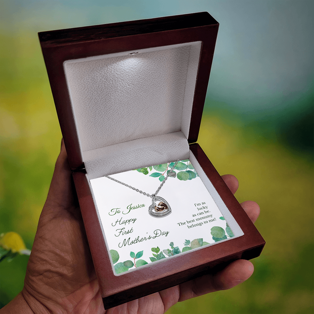 Perfect First Mother's Day Gift-Baby Feet Heart Necklace -Personalized Message with Mom's Name