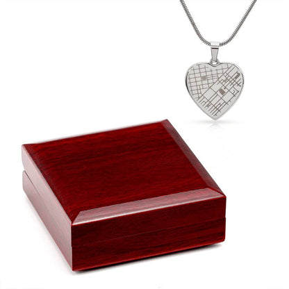 Heart Shaped Pendant Personalized with Engraved Special Location Map and Message