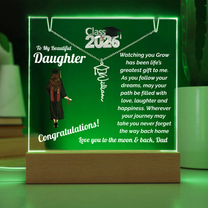 Daughter Keepsake Plaque for Graduation with Personalized Name Necklace