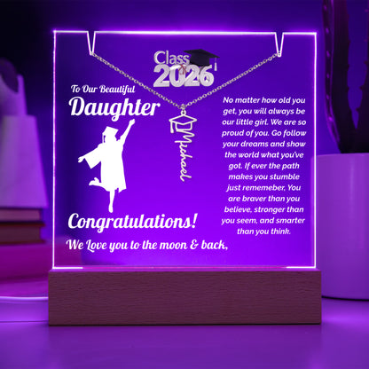 graduation necklace acrylic night light personalized name necklace with class 2026 student cap and gown female display