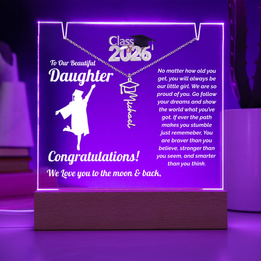 graduation necklace acrylic night light personalized name necklace with class 2026 student cap and gown female display