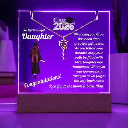Daughter Keepsake Plaque for Graduation with Personalized Name Necklace