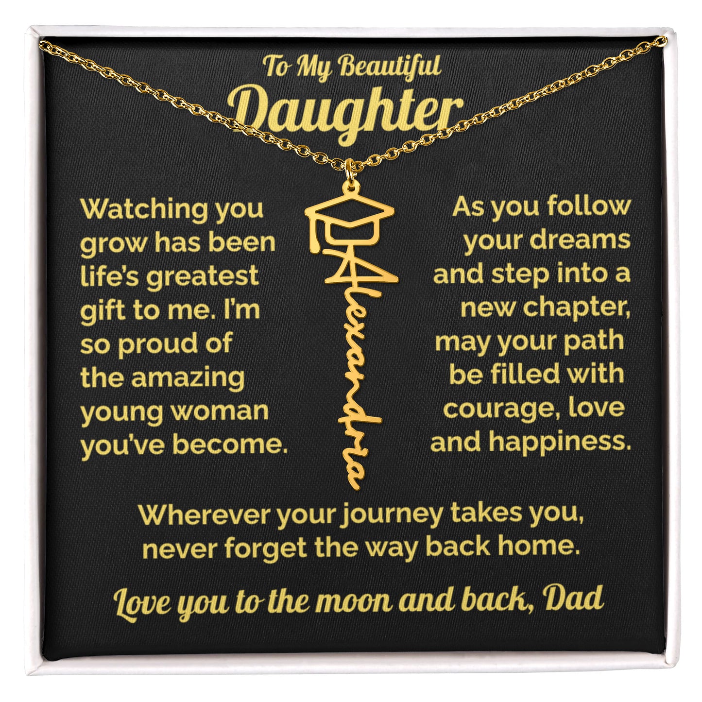 Graduation Gift for Daughter from Dad Personalized Name Necklace 18K gold finish