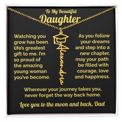 Graduation Gift for Daughter from Dad Personalized Name Necklace 18K gold finish