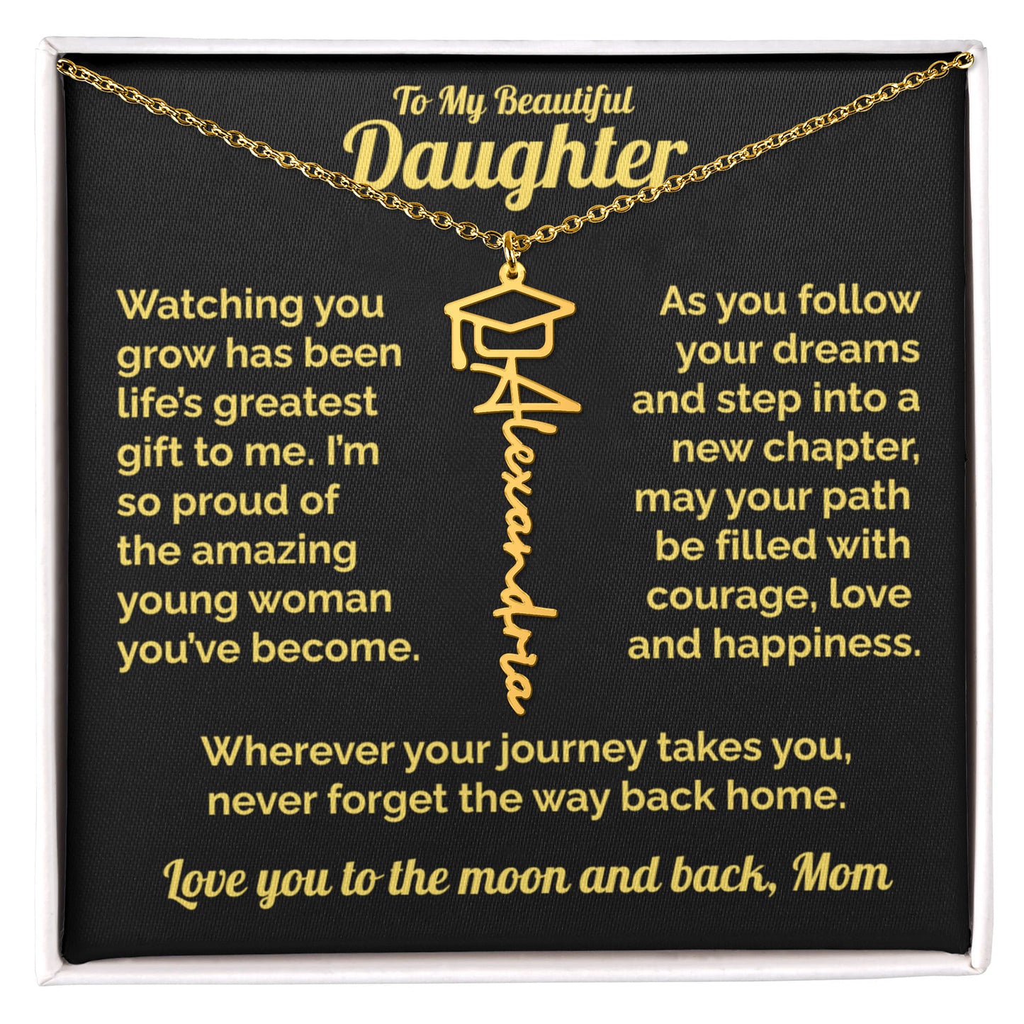 Graduation Gift for Daughter from Mom- Personalized Name Necklace 18K Gold Finish
