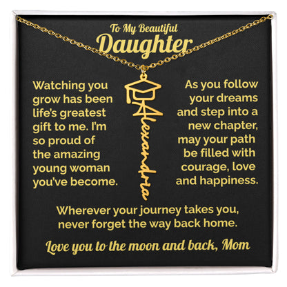 Graduation Gift for Daughter from Mom- Personalized Name Necklace 18K Gold Finish