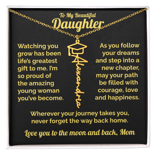 Graduation Gift for Daughter from Mom- Personalized Name Necklace 18K Gold Finish